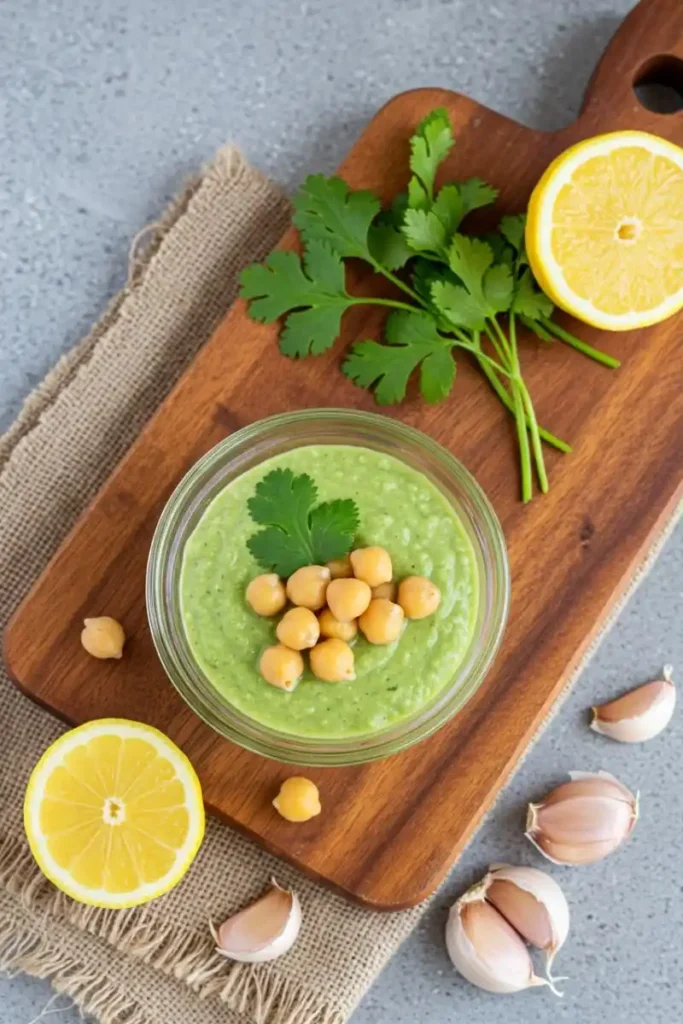 Edamame dressing for quinoa bowl with lemon and chickpeas