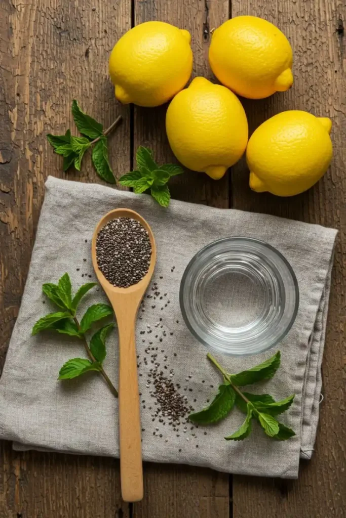 chia water ingredients flat lay
