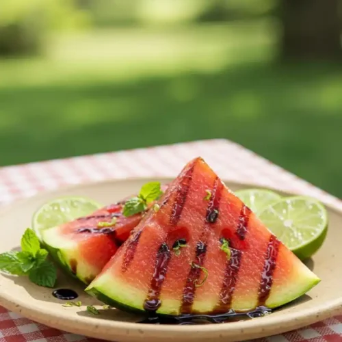 erved grilled watermelon steak with glaze