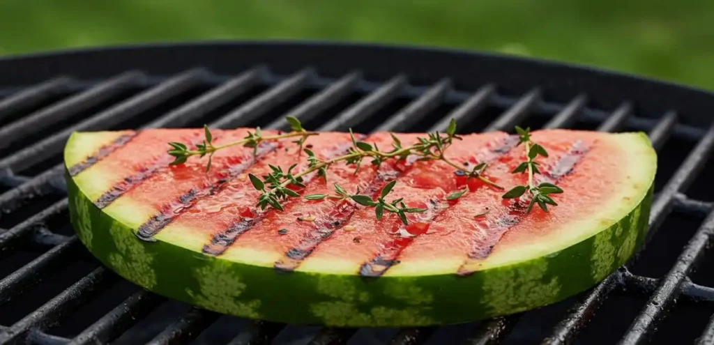 grilled watermelon steak on summer grill