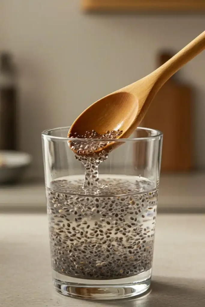 stirring chia seeds into water