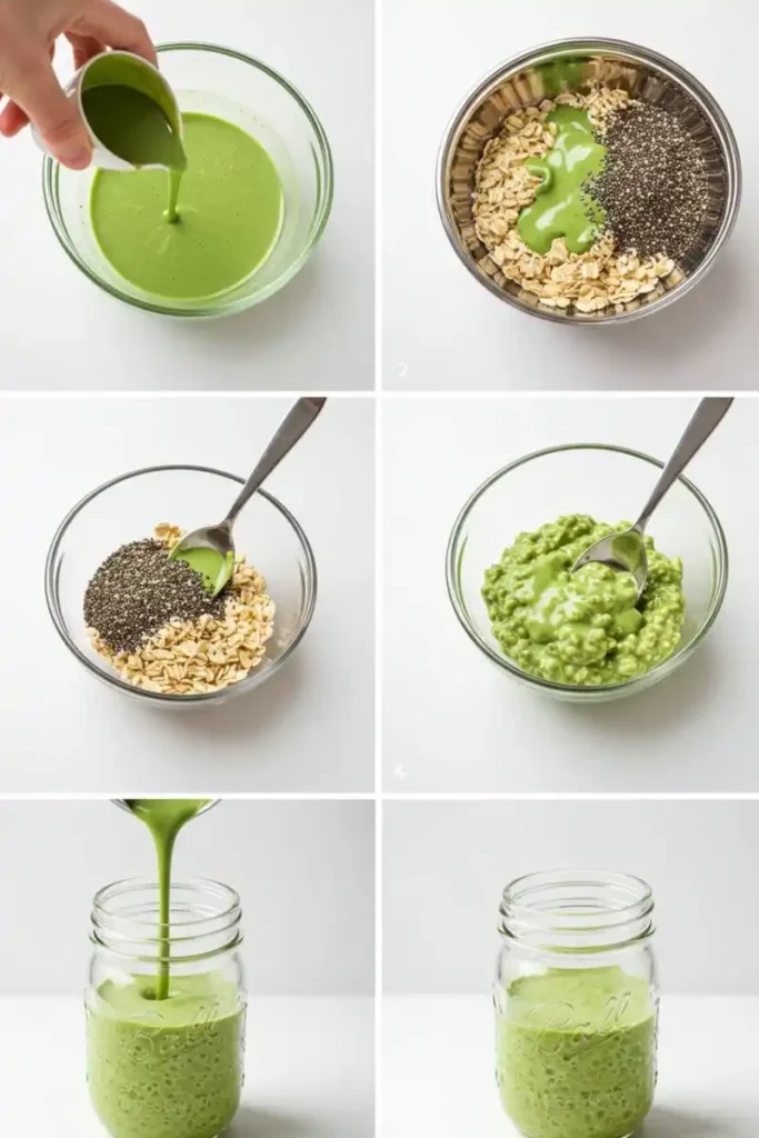 Making matcha overnight oats step by step