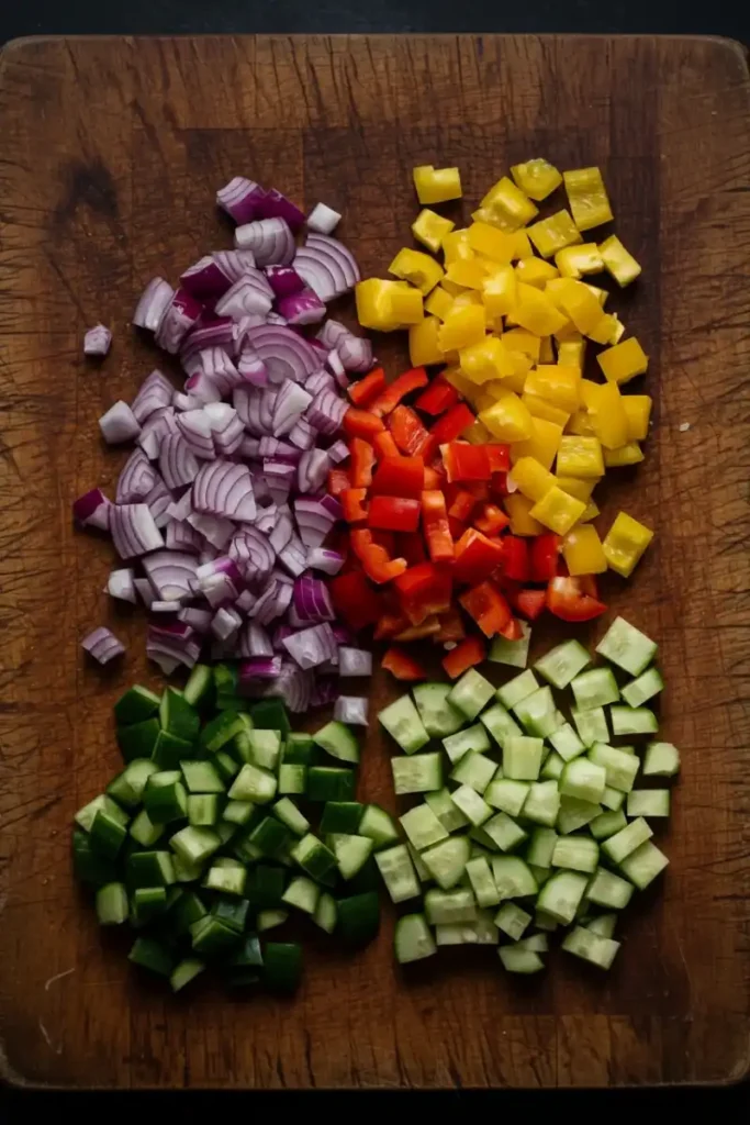 Chopping vegetables for dense bean salad recipe