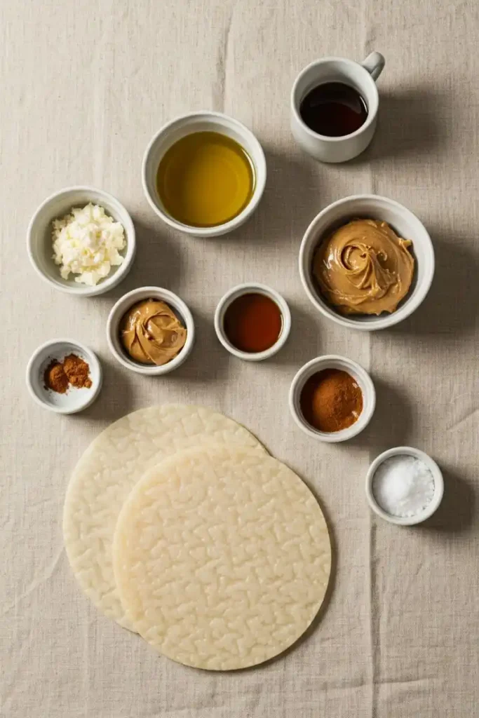 Flat lay of ingredients for rice paper croissants