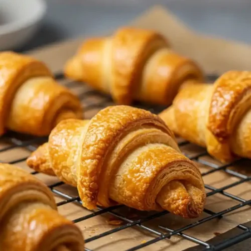 Close-up of rice paper croissants on cooling rack