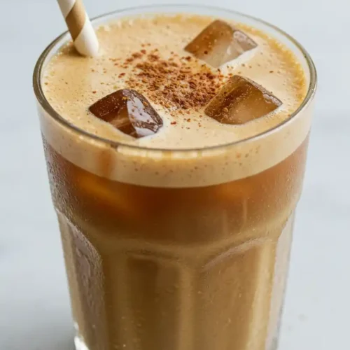 Glass of tahini iced coffee ready to drink