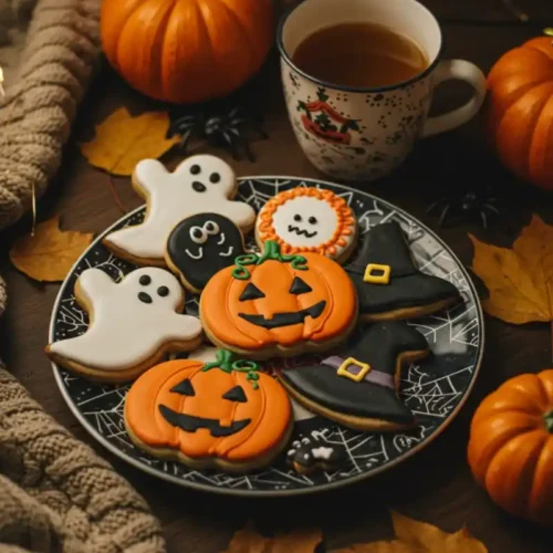 Decorated gluten free Halloween cookies with spooky shapes
