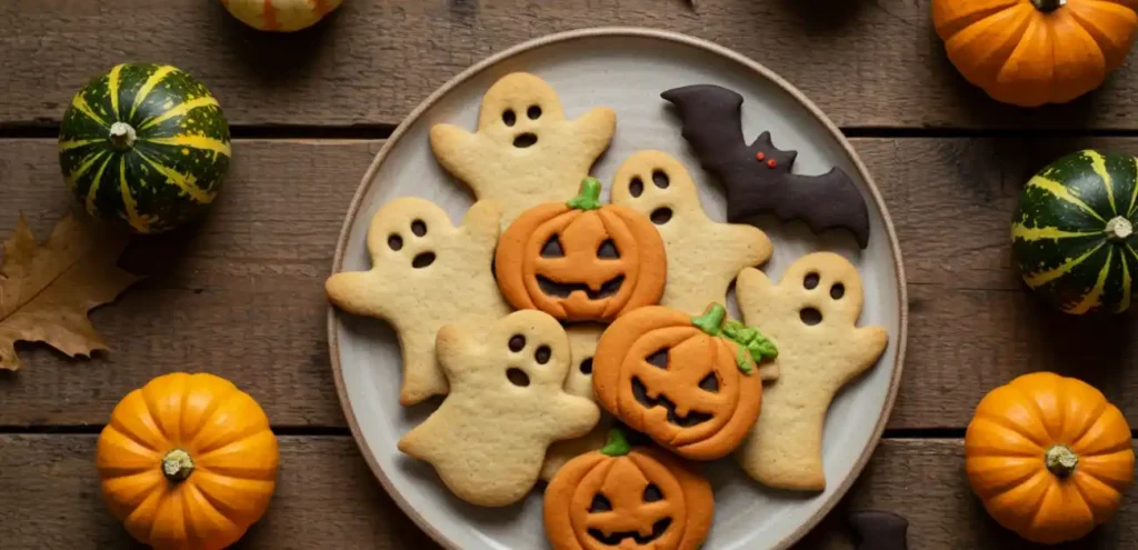 Gluten Free Halloween Cookies on rustic table