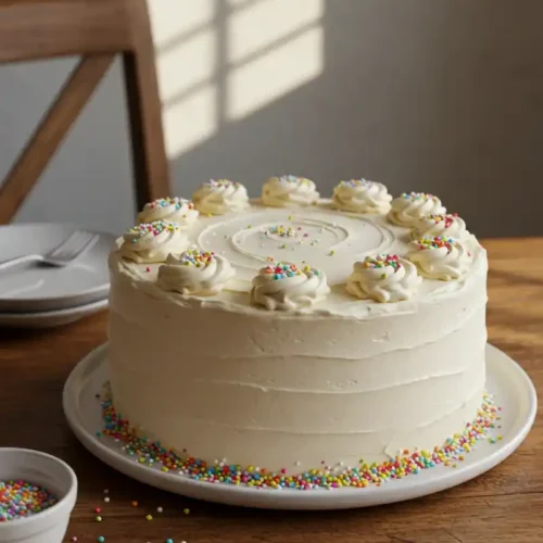 Gluten-Free Birthday Cake Recipe with vanilla frosting
