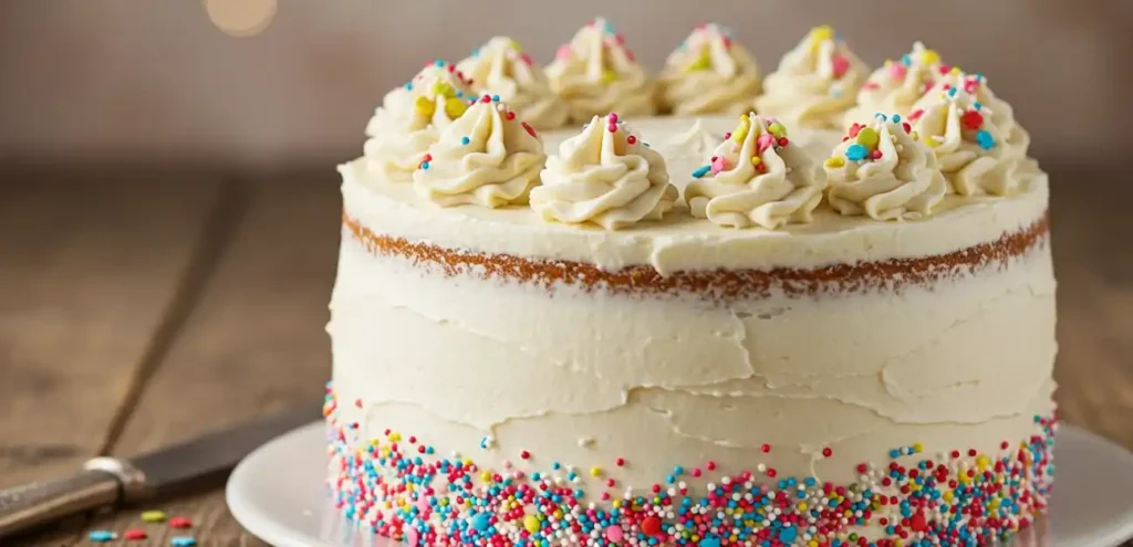 Gluten-Free Birthday Cake Recipe with vanilla frosting