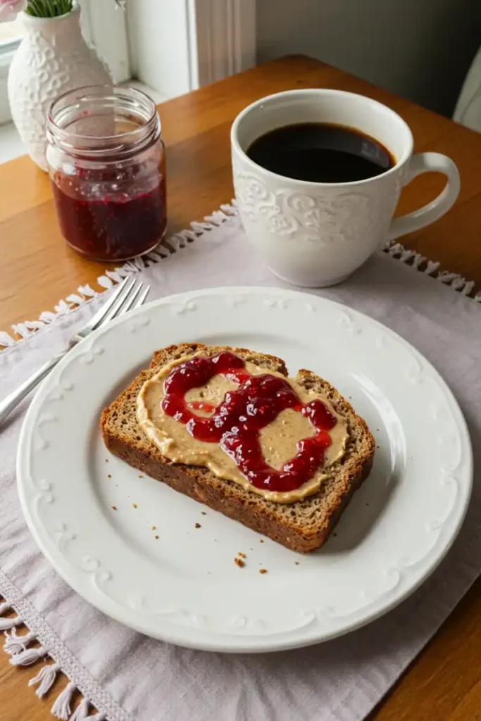Sliced almond flour bread with almond butter and jam on plate