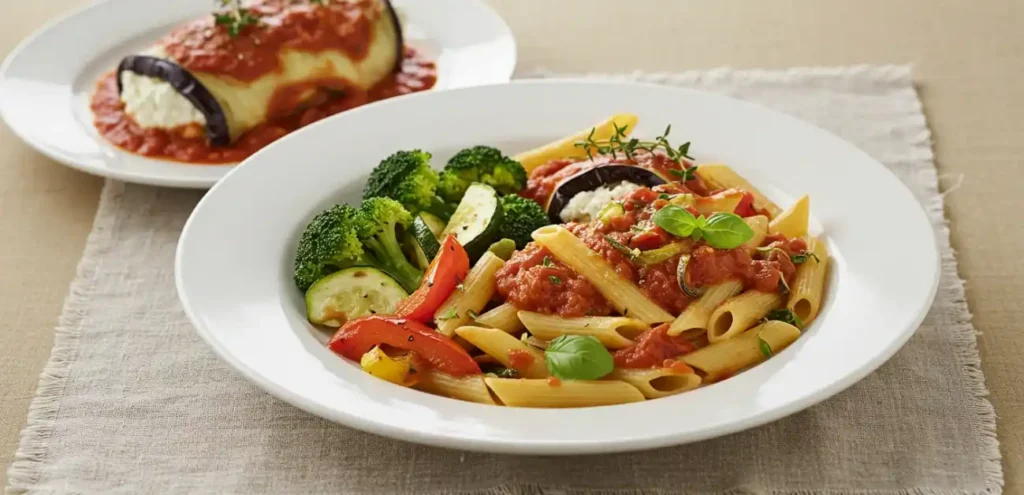 gluten-free vegetarian pasta with eggplant rollatini
