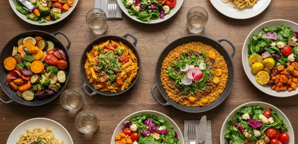 colorful Healthy Vegetarian Dinner Ideas table with gluten-free dishes