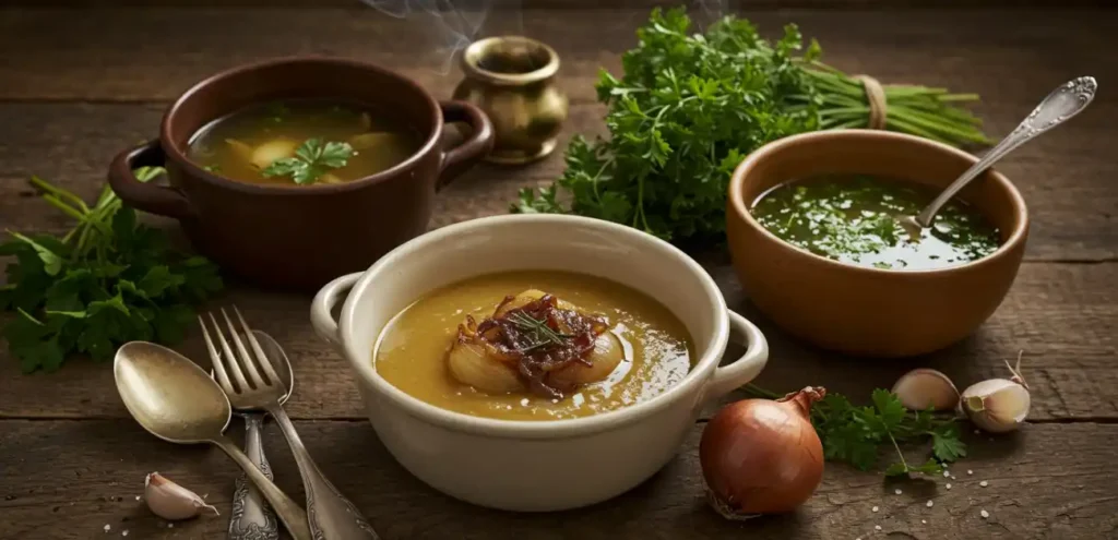 healthy vegetarian soup dinner with rustic ingredients