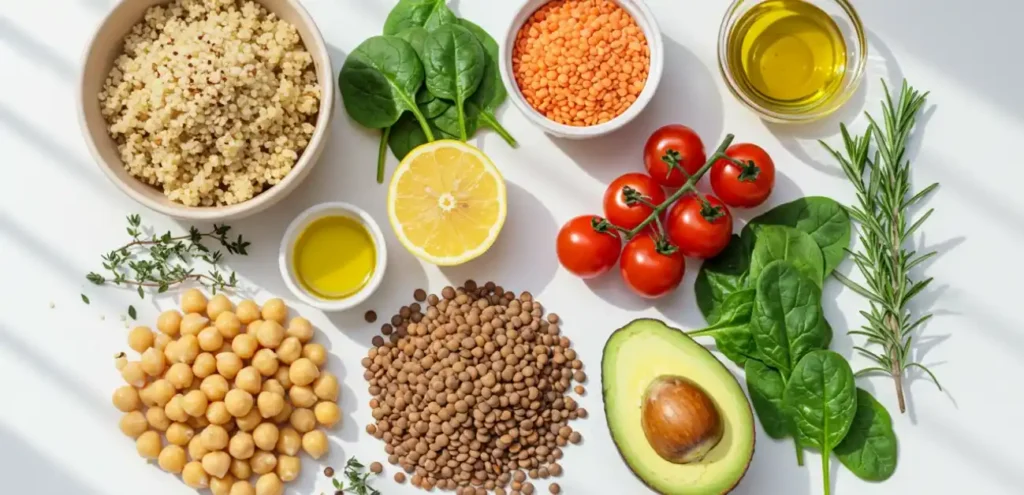 Ingredients for healthy vegetarian lunch recipes