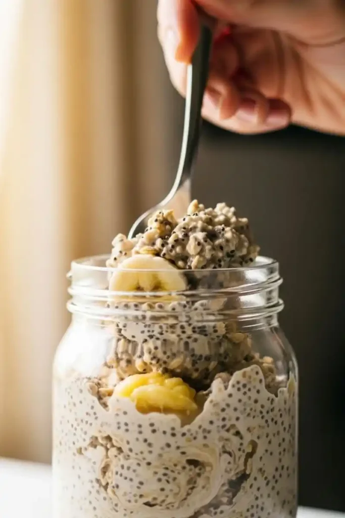 Stirring high-protein overnight oats mixture