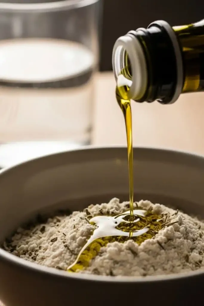 Adding olive oil to cracker dough