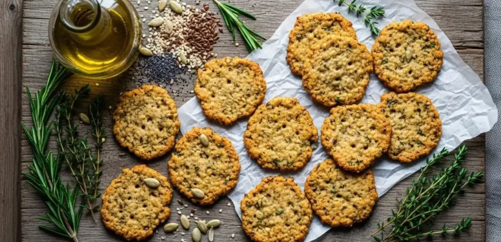 Gluten-free cracker recipe on wooden board