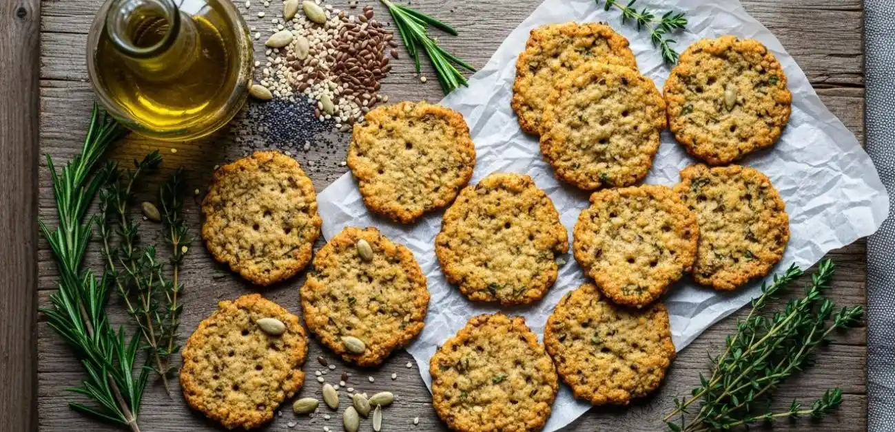 Gluten-free cracker recipe on wooden board
