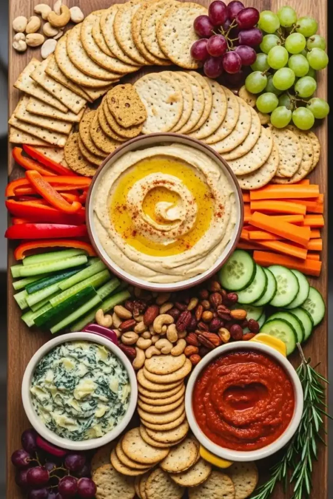 Gluten-free crackers with dips and veggies