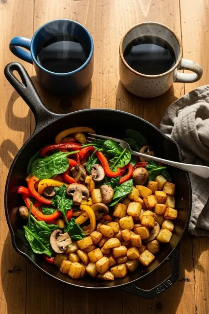 One-pan vegetarian breakfast skillet for two