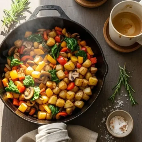 Served vegetarian breakfast skillet for two