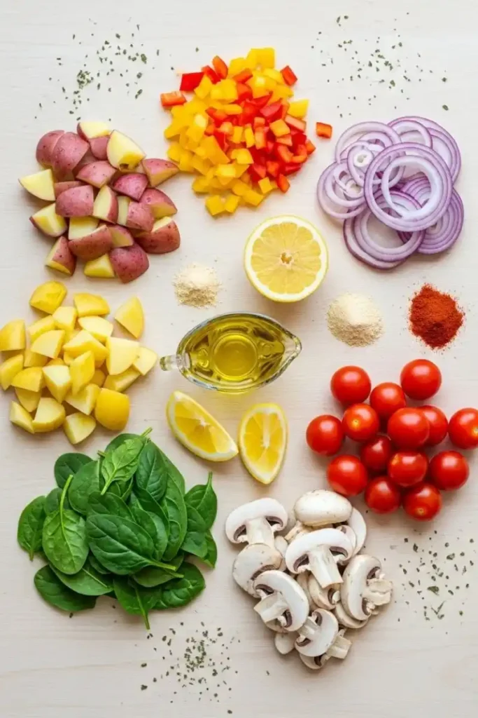 Ingredients for vegetarian breakfast skillet