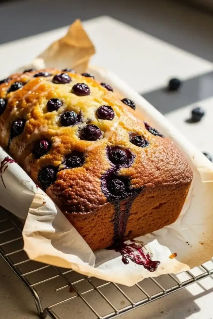 Gluten-free lemon blueberry loaf cooling