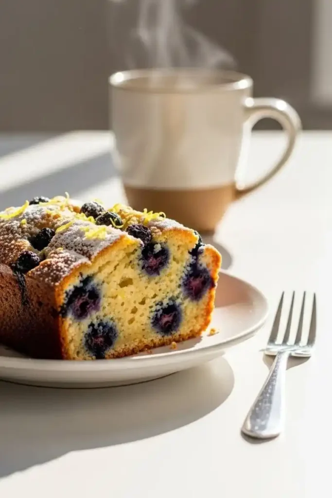 Slice of gluten-free lemon blueberry loaf