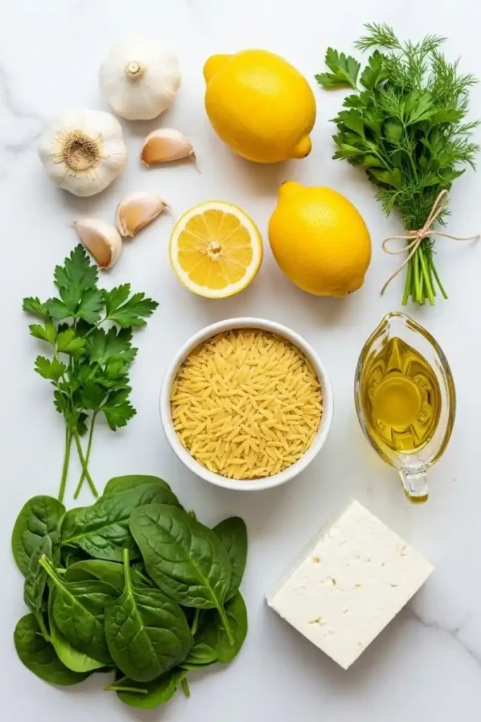 Ingredients for Vegetarian Lemon Garlic Orzo