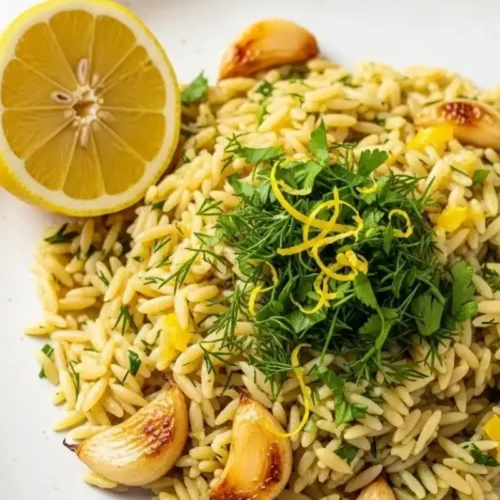 Final Plated Lemon Garlic Orzo Dish